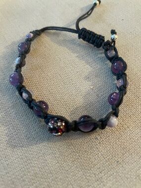 Adjustable Purple Beaded Macramé Bracelet